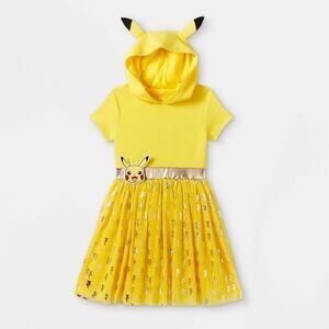 Girls Pokemon Pikachu Dress Hoodie Tutu Sz Medium (7/8)